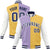 Custom Light-Purple Yellow-Purple Bomber Full-Snap Varsity Letterman Split Fashion Jacket