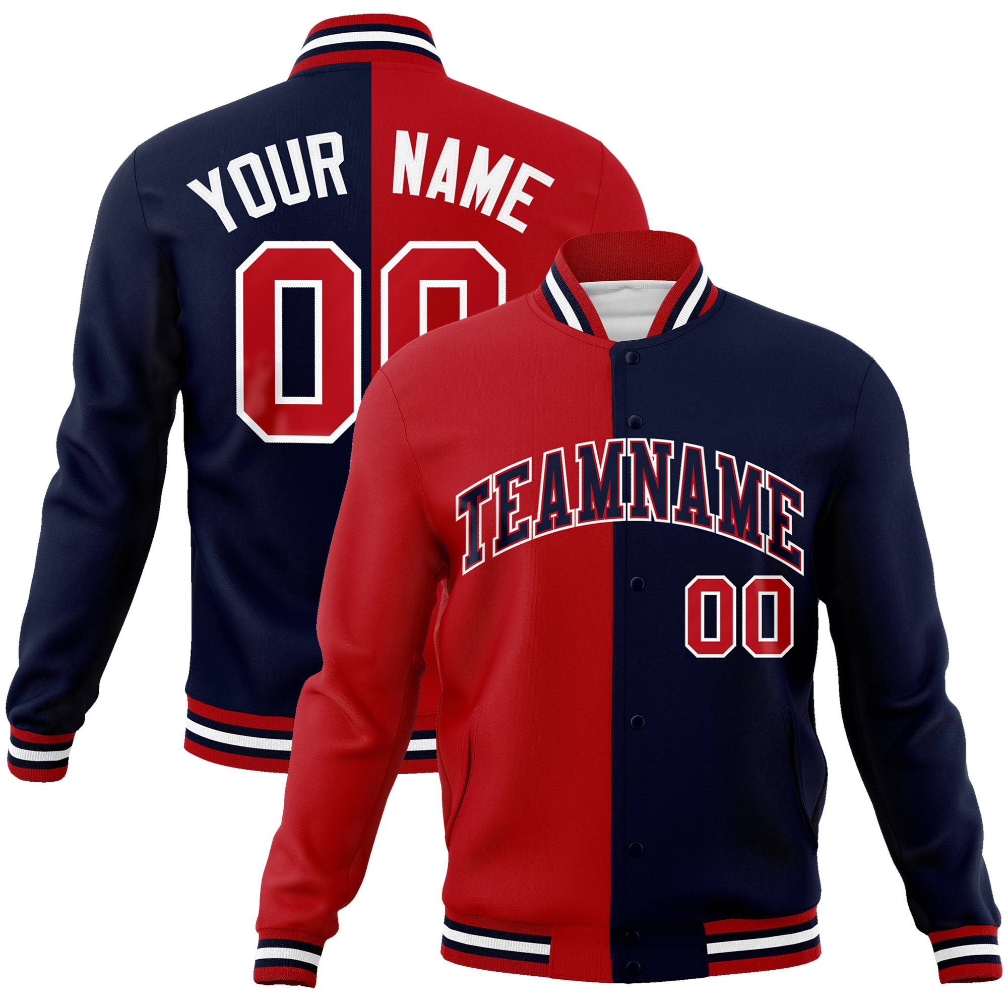 Custom Royal-Red White Navy Bomber Full-Snap Varsity Letterman Split Fashion Jacket