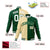 Custom Cream White Kelly-Green Bomber Full-Snap Varsity Letterman Split Fashion Jacket