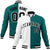 Custom White Aqua Black Bomber Full-Snap Varsity Letterman Split Fashion Jacket