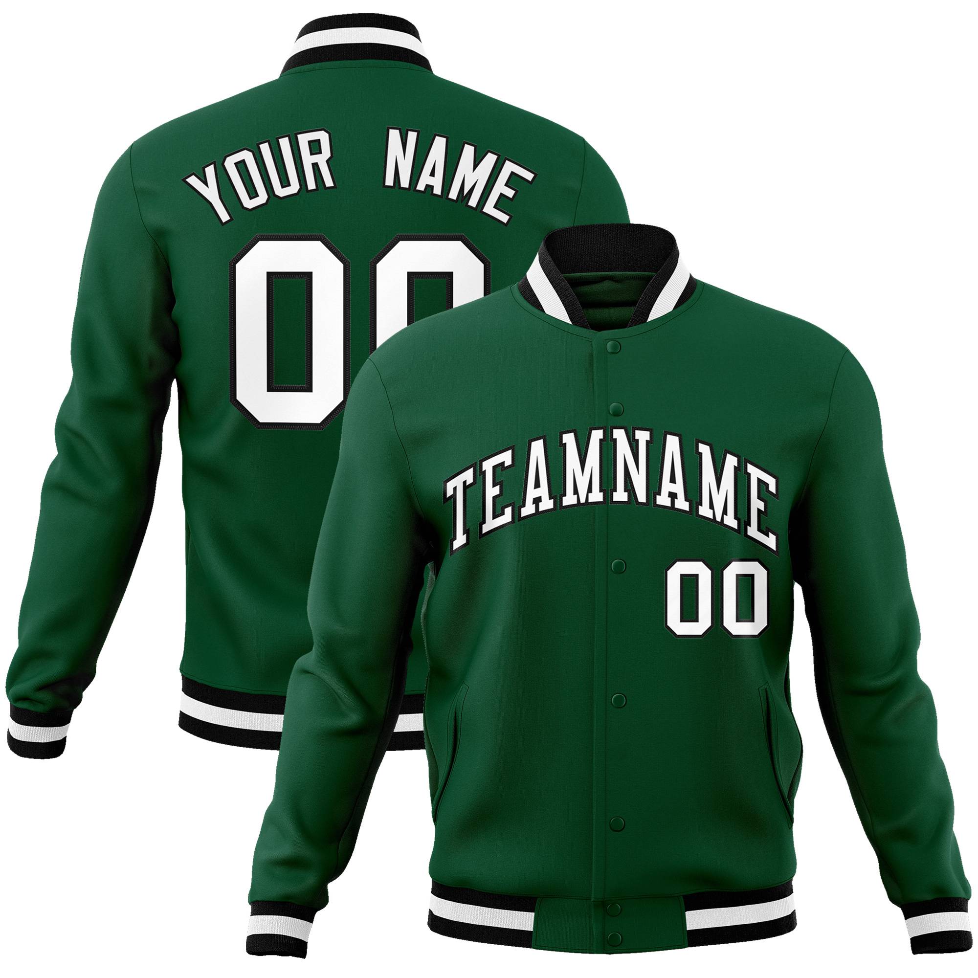 Custom Midnight Green- White-Black Bomber Full-Snap Varsity Letterman Jacket