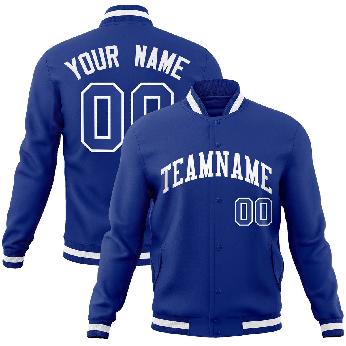 Custom Royal Blue-White Bomber Full-Snap Varsity Letterman Jacket