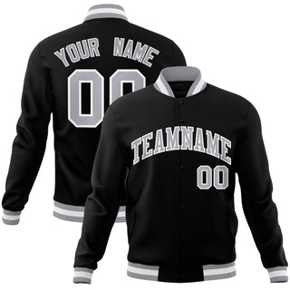 Chaqueta universitaria personalizada con cierre de presión, estilo aviador, en negro, gris y blanco - Estilo 1