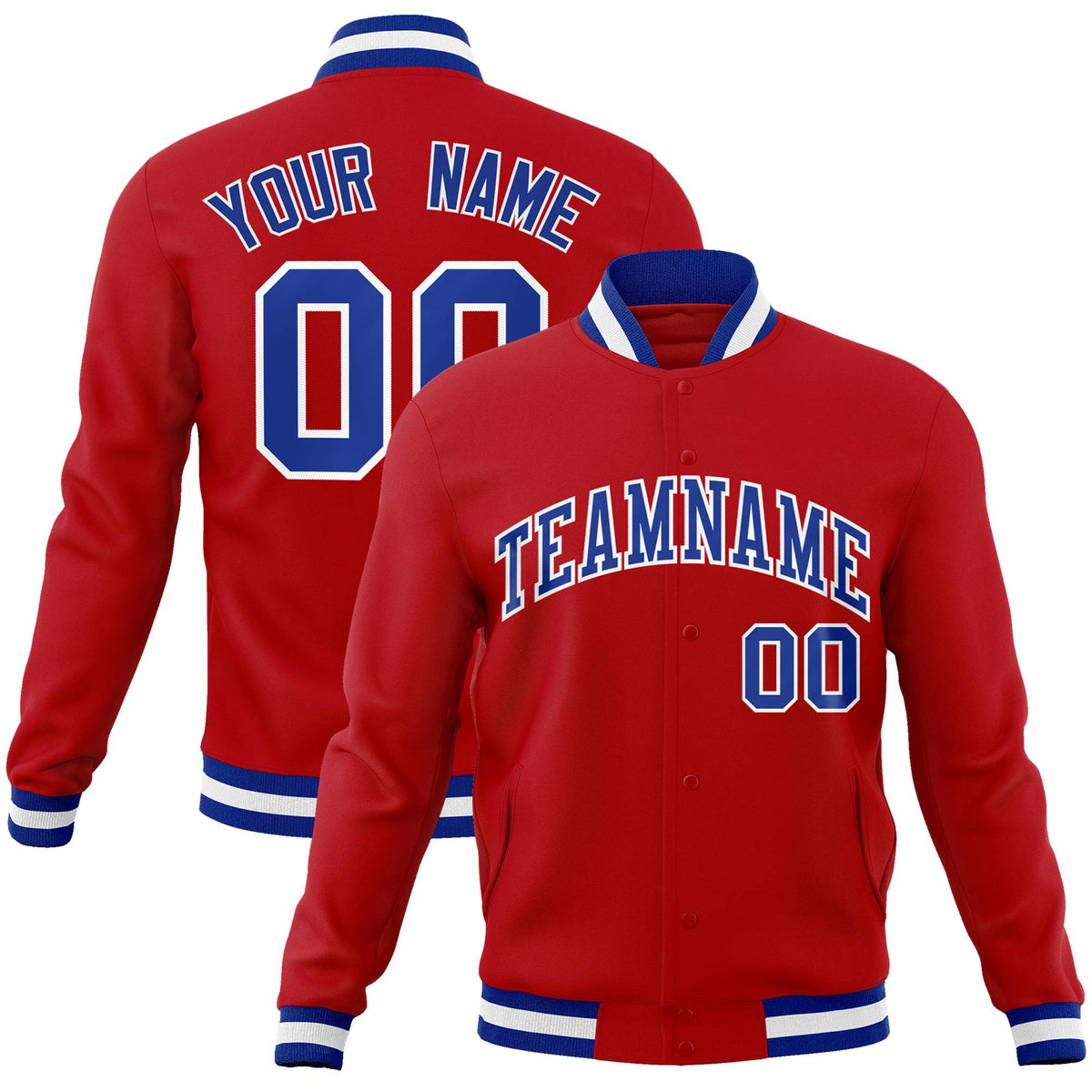 Custom Royal Red Blue-White Bomber Full-Snap Varsity Letterman Jacket