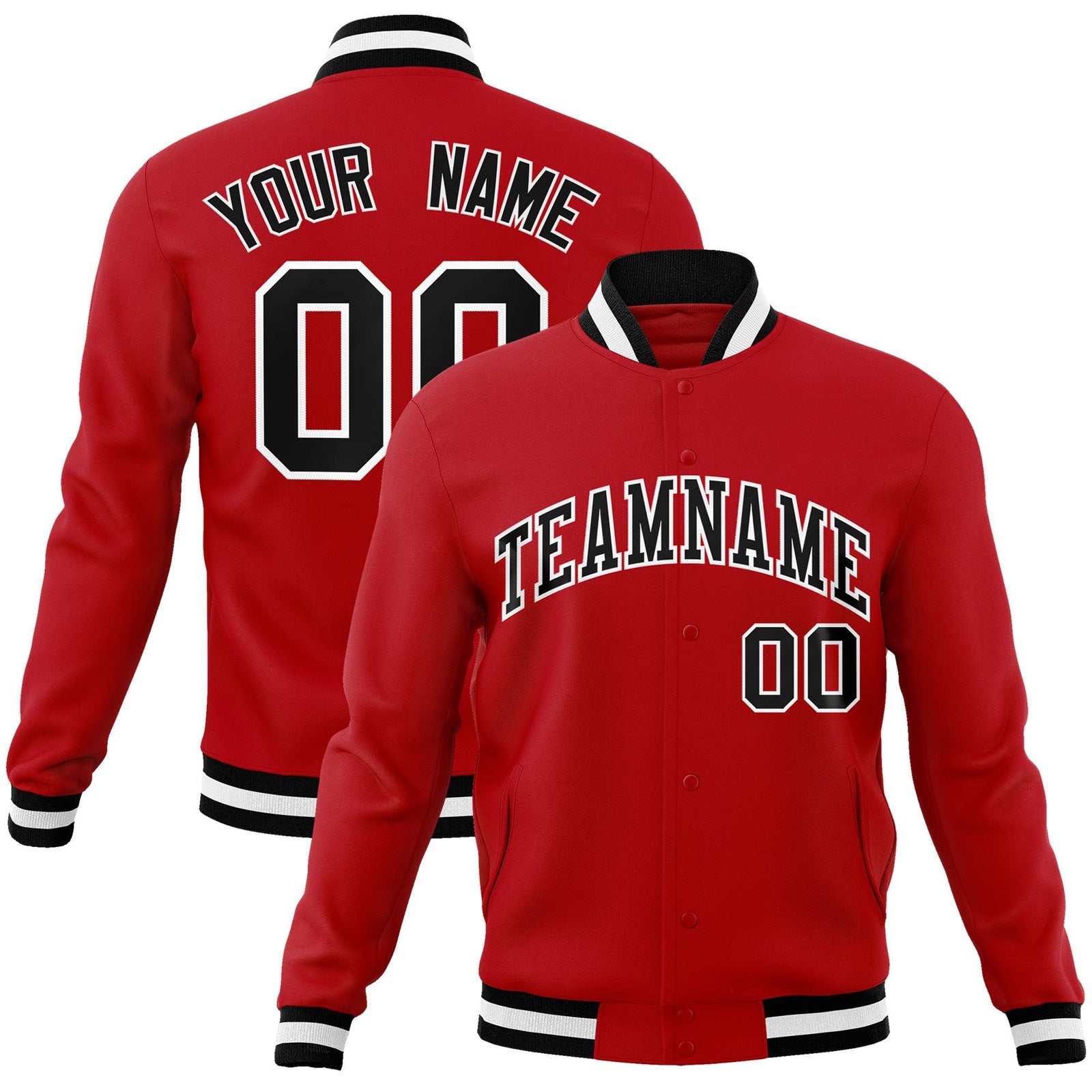 Custom Red-Black-White Bomber Full-Snap Varsity Letterman Jacket