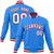 Custom Powder Blue- White-Red Bomber Full-Snap Varsity Letterman Jacket