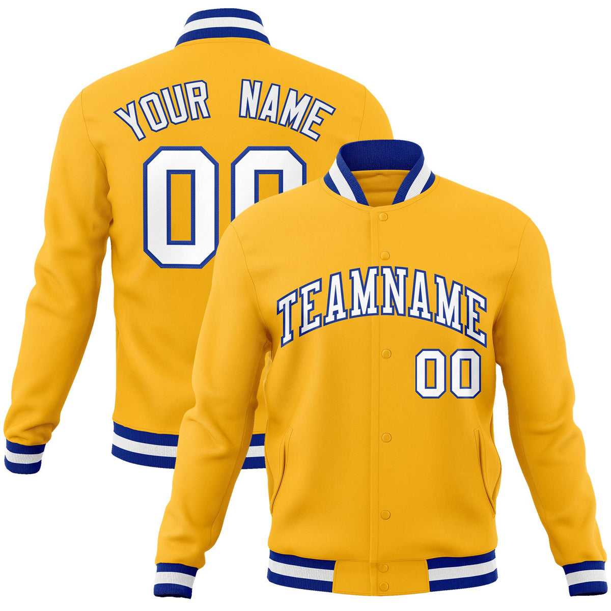 Custom Yellow- White-Purple Bomber Full-Snap Varsity Letterman Jacket