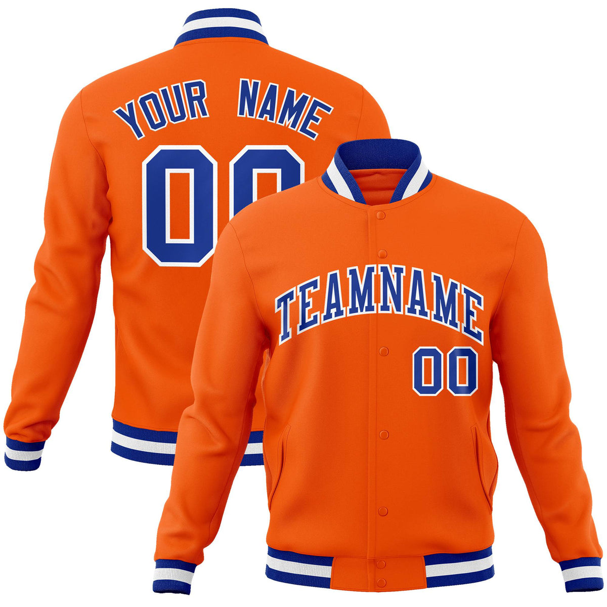 Custom Orange- Purple-White Bomber Full-Snap Varsity Letterman Jacket