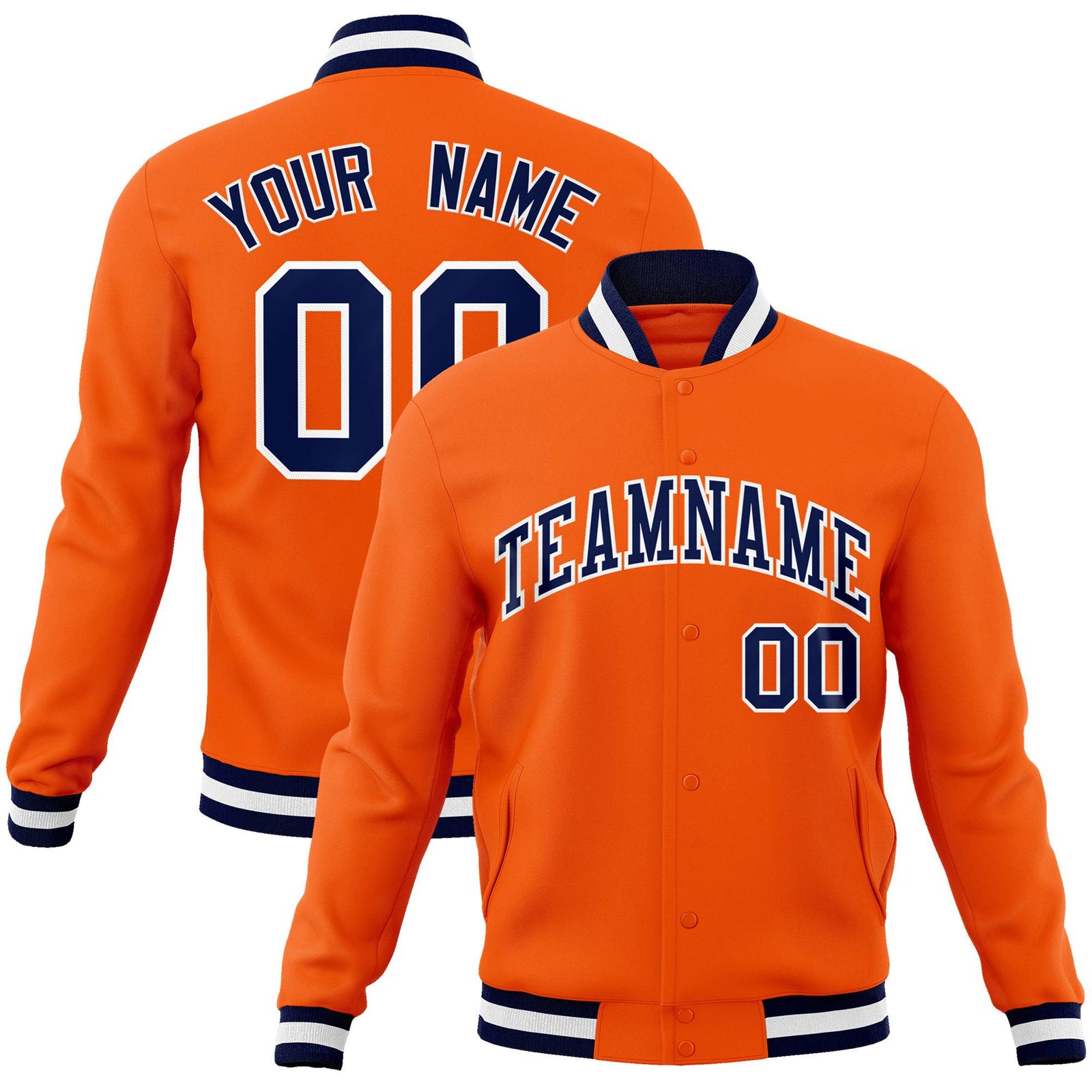 Custom Orange- Purple-White Bomber Full-Snap Varsity Letterman Jacket