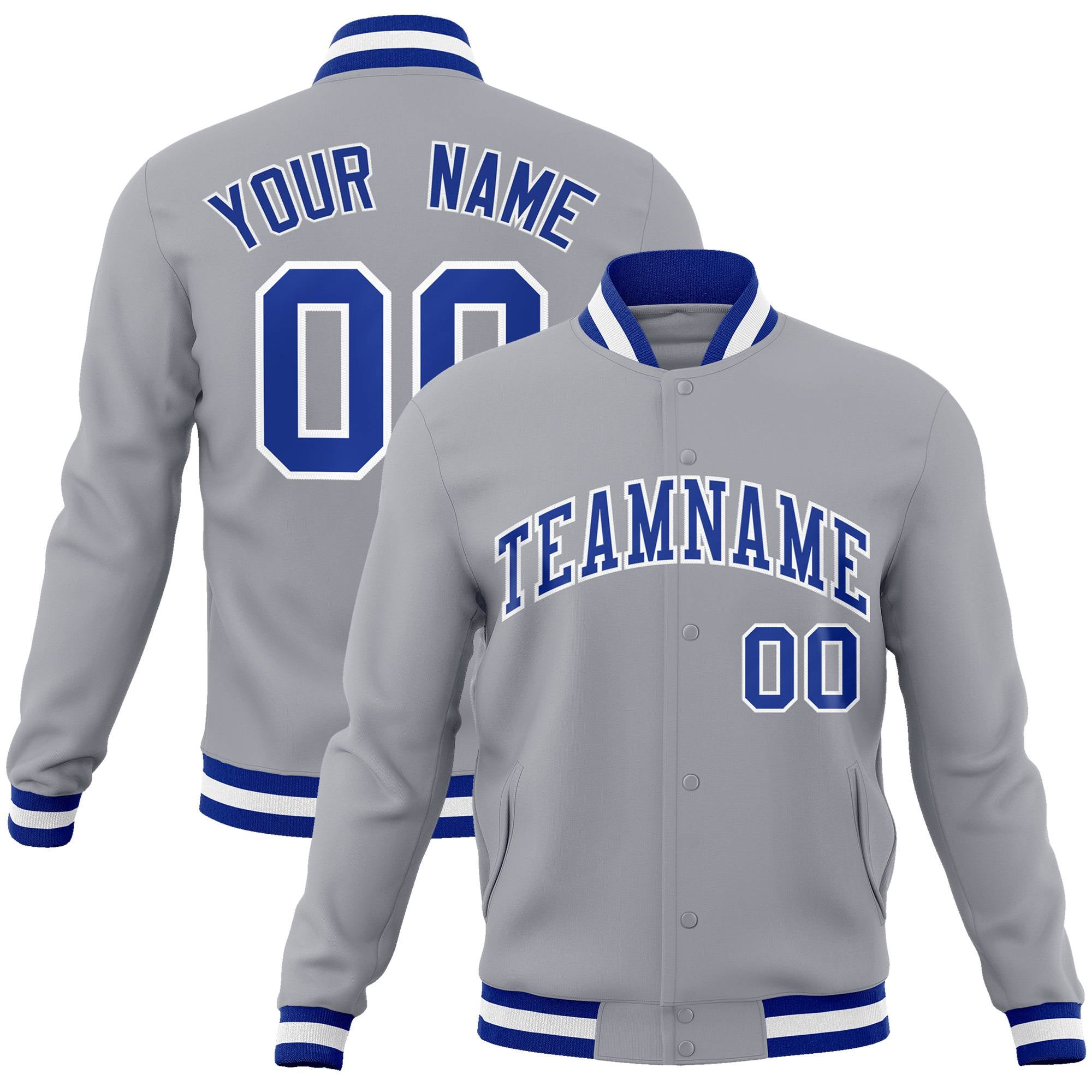 Custom Gray- Purple-White Bomber Full-Snap Varsity Letterman Jacket