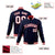 Custom Navy- White- Red Bomber Full-Snap Varsity Letterman Jacket