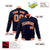 Custom Navy- Orange- White Bomber Full-Snap Varsity Letterman Jacket