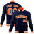 Custom Navy- Orange- White Bomber Full-Snap Varsity Letterman Jacket