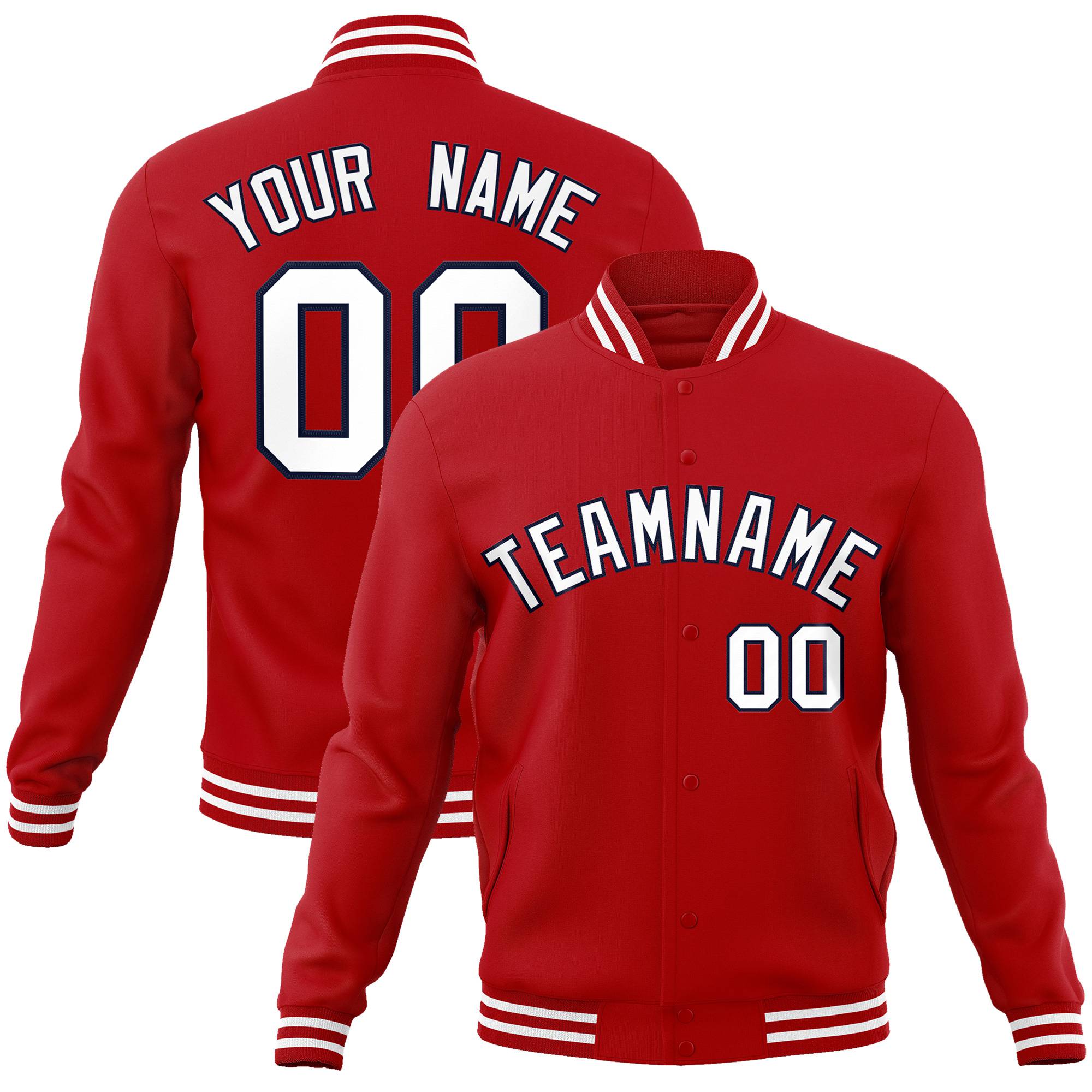 Custom Royal Red White Black Bomber Full-Snap Varsity Letterman Jacket