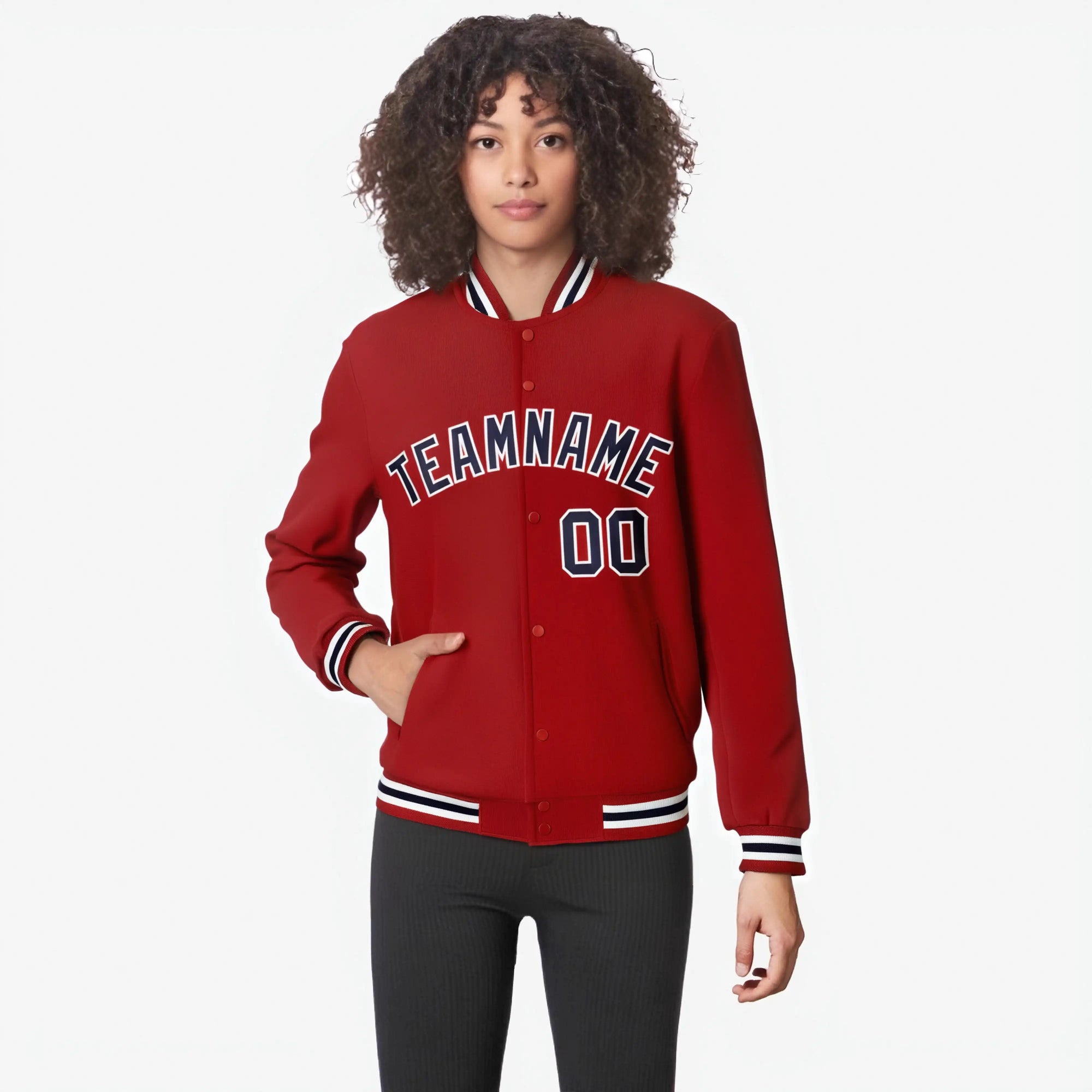 Custom Royal Red Navy White Bomber Full-Snap Varsity Letterman Jacket