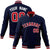 Custom Navy Fire Red White Bomber Full-Snap Varsity Letterman Jacket