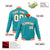 Custom Aqua White Orange Bomber Full-Snap Varsity Letterman Jacket