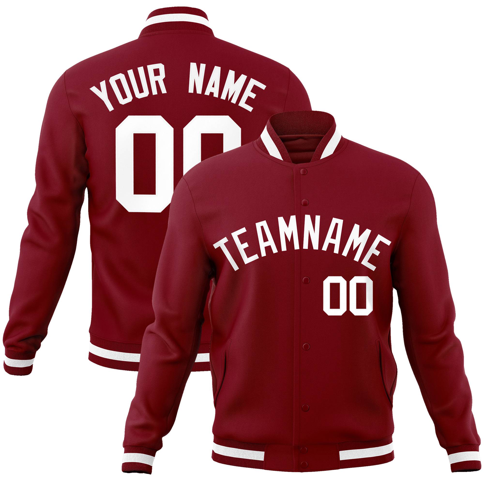 Custom Burgundy White Bomber Full-Snap Varsity Letterman Jacket