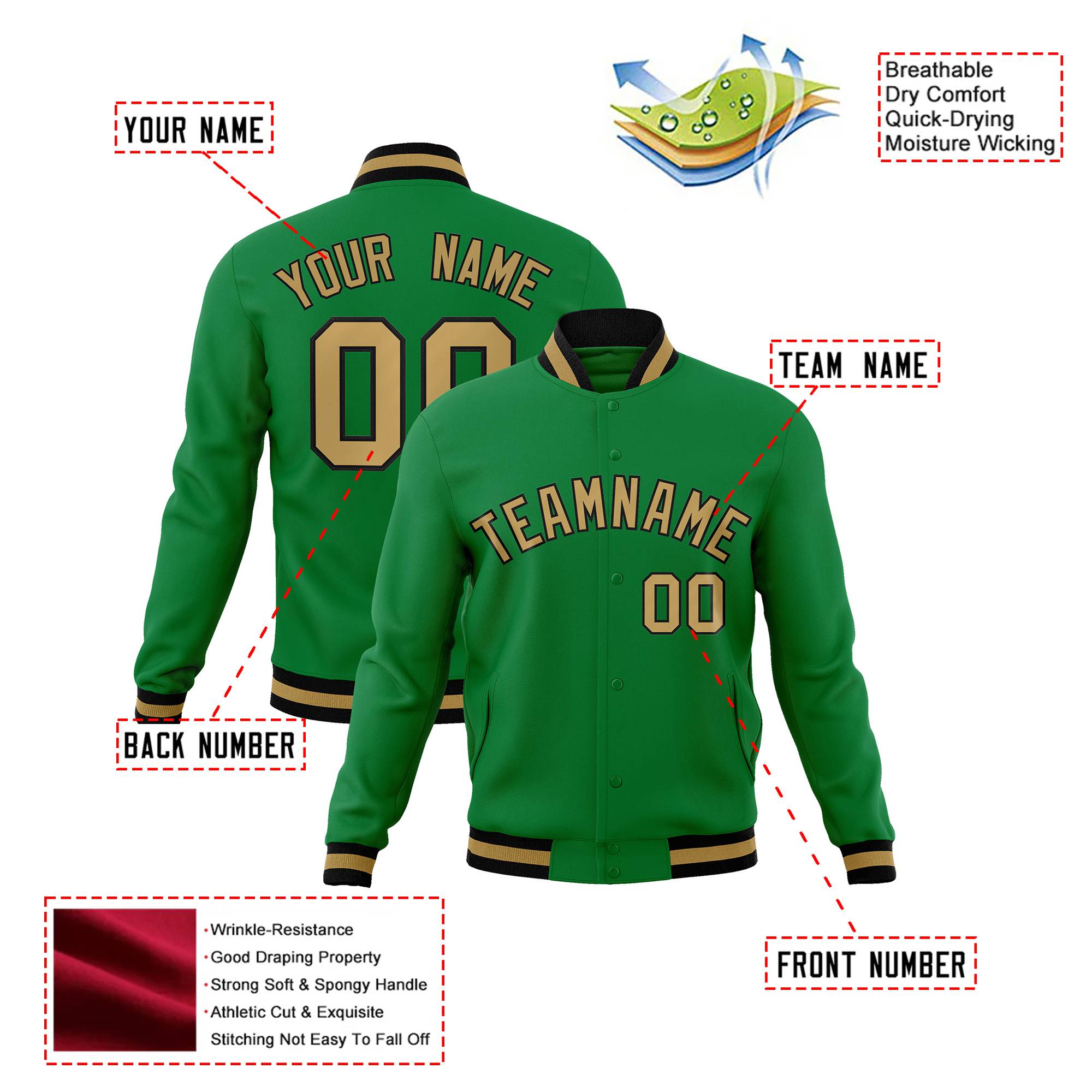 Custom Neon-Green Brown-White Bomber Full-Snap Varsity Letterman Jacket