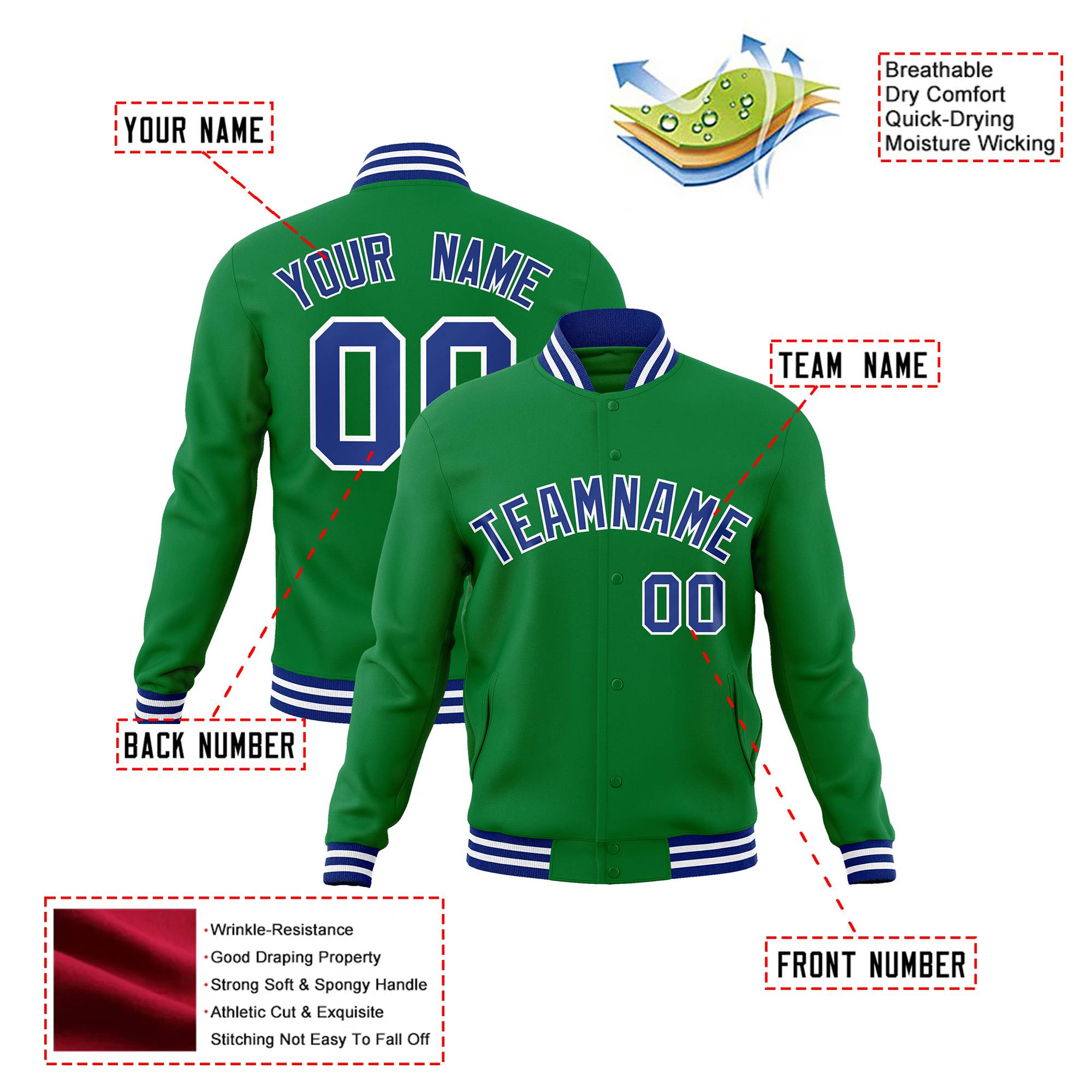 Custom Neon-Green Purple-White Bomber Full-Snap Varsity Letterman Jacket