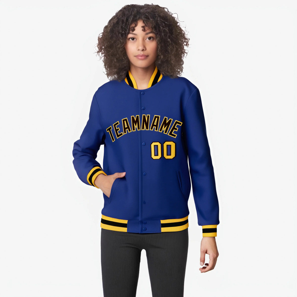 Custom Purple Black-Gold Bomber Full-Snap Varsity Letterman Jacket