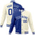 Custom Thunder-Blue Cream White Bomber Full-Snap Varsity Letterman Split Fashion Jacket