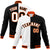 Custom White Black Orange Bomber Full-Snap Varsity Letterman Split Fashion Jacket