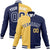 Custom Yellow-Navy White Bomber Full-Snap Varsity Letterman Split Fashion Jacket