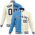 Custom Light-Blue Cream Navy Bomber Full-Snap Varsity Letterman Split Fashion Jacket