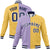 Custom Light-Purple Yellow Bomber Full-Snap Varsity Letterman Split Fashion Jacket