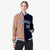 Custom Brown Navy Bomber Full-Snap Varsity Letterman Split Fashion Jacket