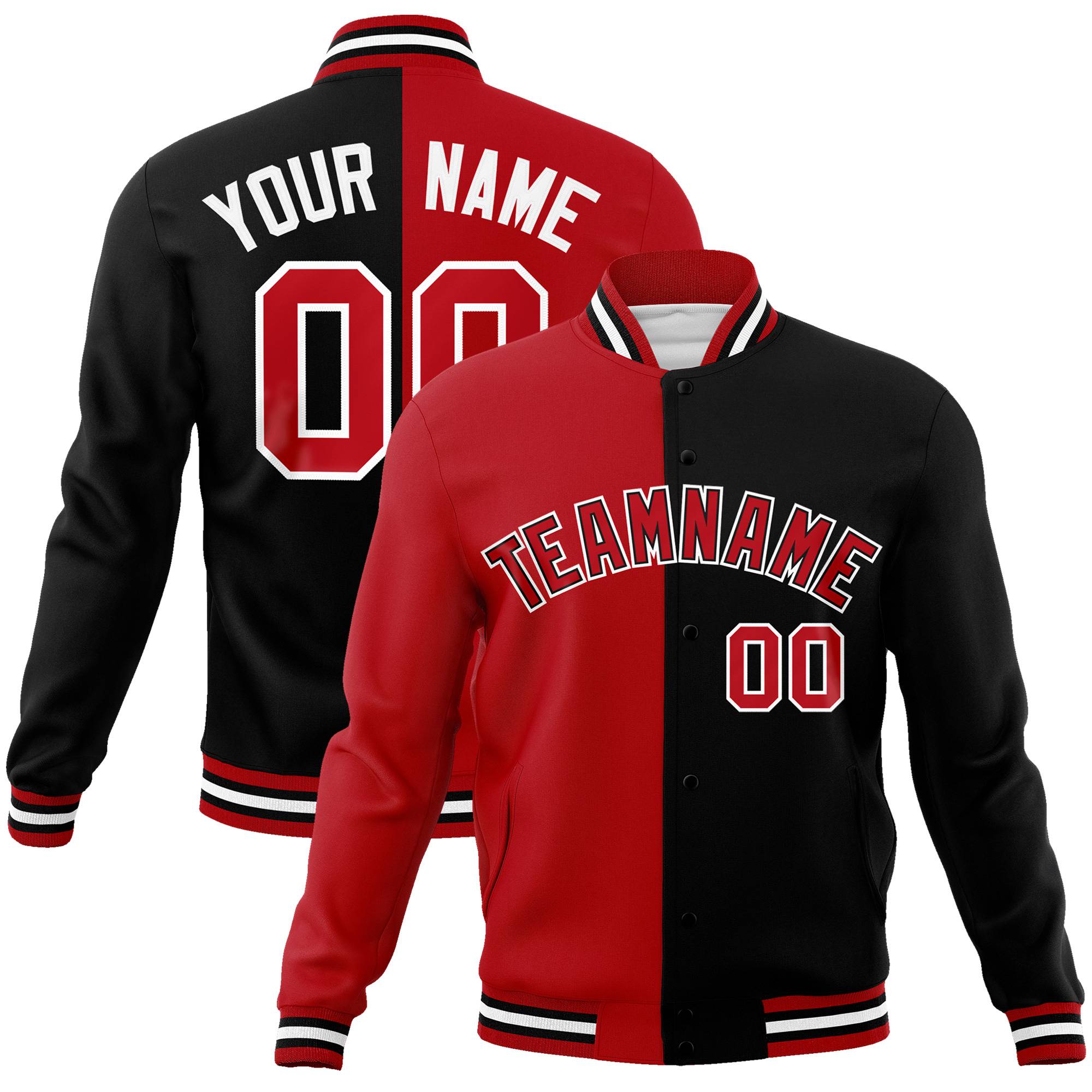 Custom Royal-Red White Black Bomber Full-Snap Varsity Letterman Split Fashion Jacket