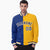 Custom Thunder-Blue White Yellow Bomber Full-Snap Varsity Letterman Split Fashion Jacket