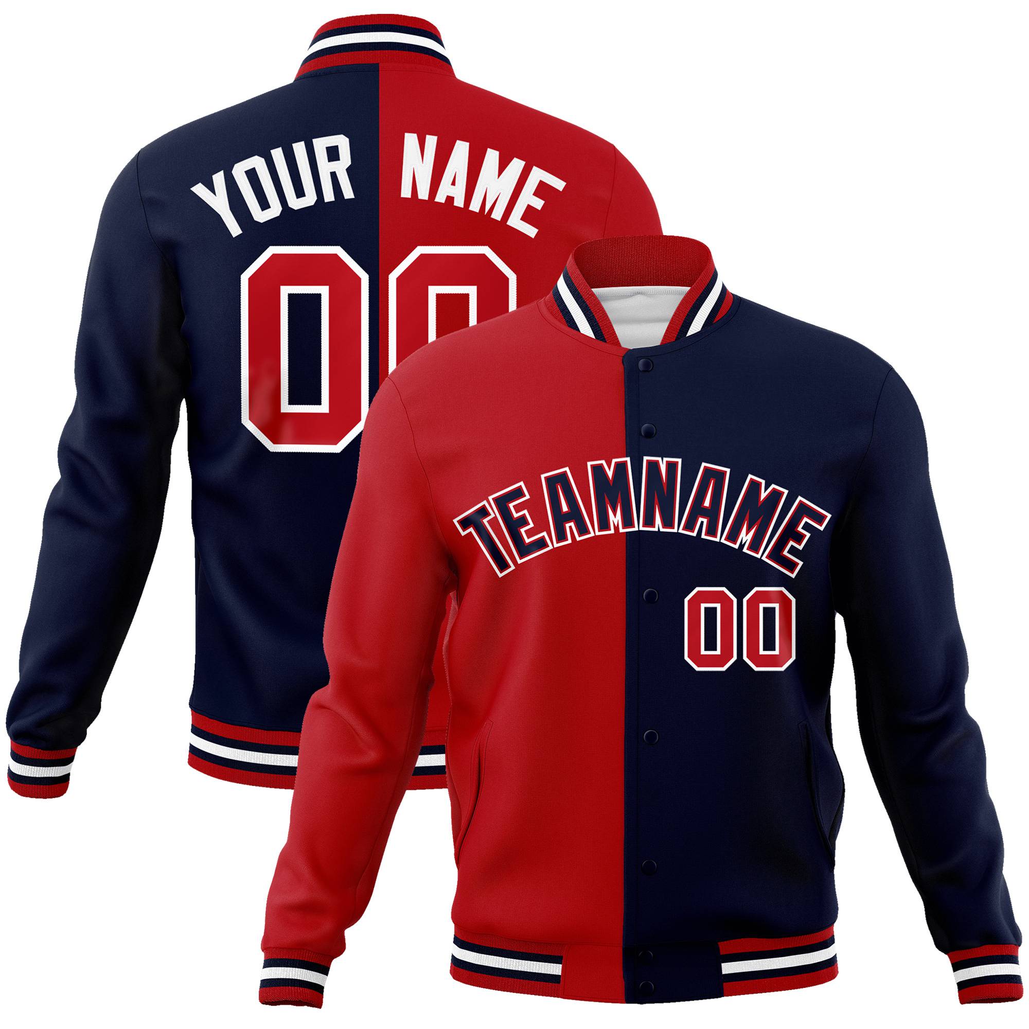 Custom Royal-Red White Navy Bomber Full-Snap Varsity Letterman Split Fashion Jacket