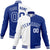 Custom White Thunder-Blue White Bomber Full-Snap Varsity Letterman Split Fashion Jacket