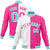 Custom White Pink Aqua Bomber Full-Snap Varsity Letterman Split Fashion Jacket