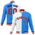 Custom White Sky-Blue Navy Bomber Full-Snap Varsity Letterman Split Fashion Jacket