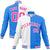 Custom White Sky-Blue Pink Bomber Full-Snap Varsity Letterman Split Fashion Jacket