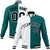 Custom White Aqua Black Bomber Full-Snap Varsity Letterman Split Fashion Jacket