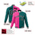 Custom Pink Aqua Black Bomber Full-Snap Varsity Letterman Split Fashion Jacket