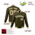 Custom Olive- Old Gold- White Bomber Full-Snap Varsity Letterman Jacket