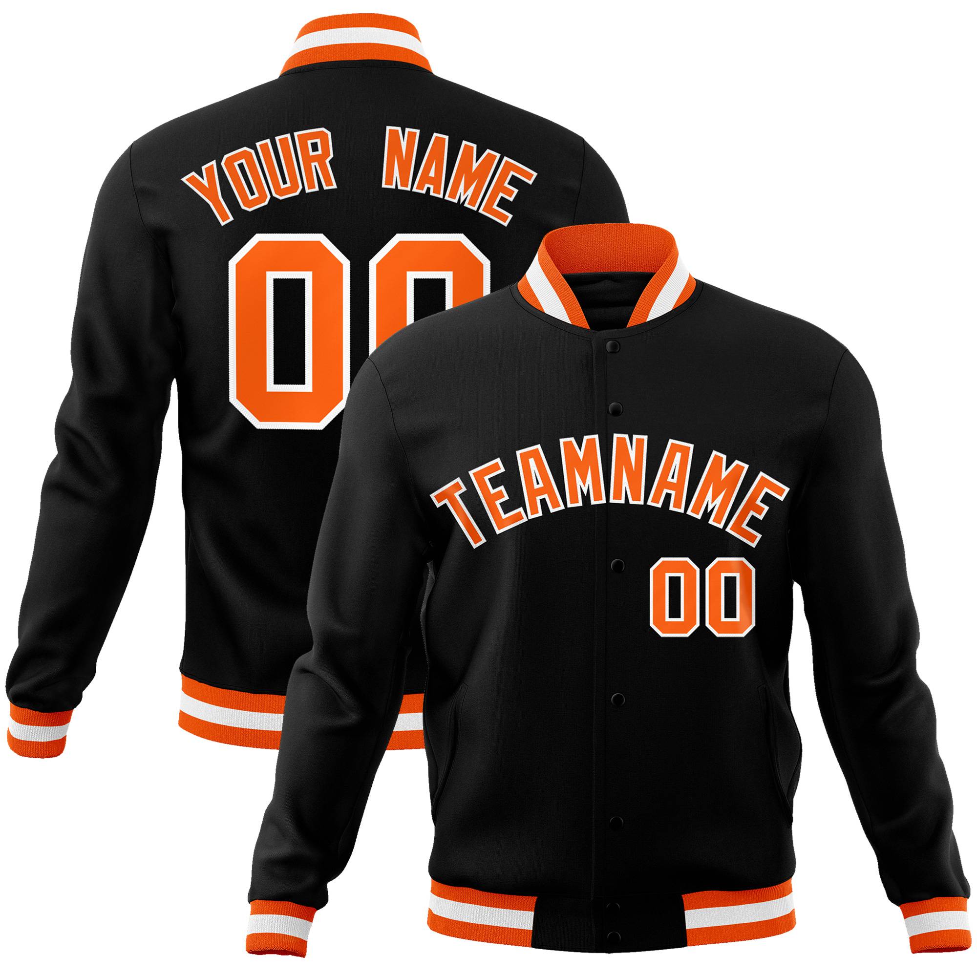 Custom Black- Orange-White Bomber Full-Snap Varsity Letterman Jacket