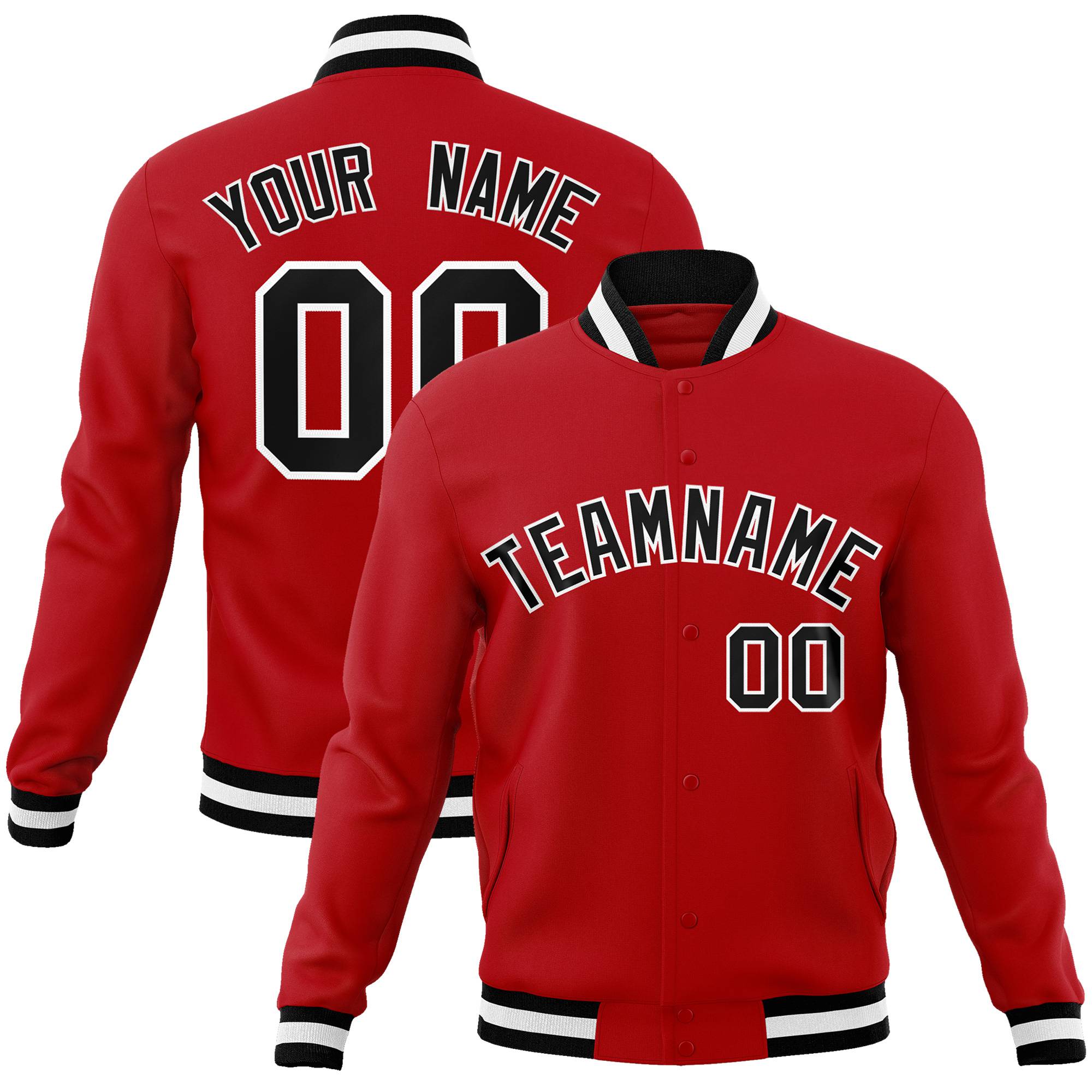 Custom Red-Black-White Bomber Full-Snap Varsity Letterman Jacket