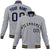 Custom Gray- Navy- Old-Gold Bomber Full-Snap Varsity Letterman Jacket