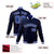 Custom Navy- Royal Blue- White Bomber Full-Snap Varsity Letterman Jacket