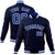 Custom Navy- Royal Blue- White Bomber Full-Snap Varsity Letterman Jacket