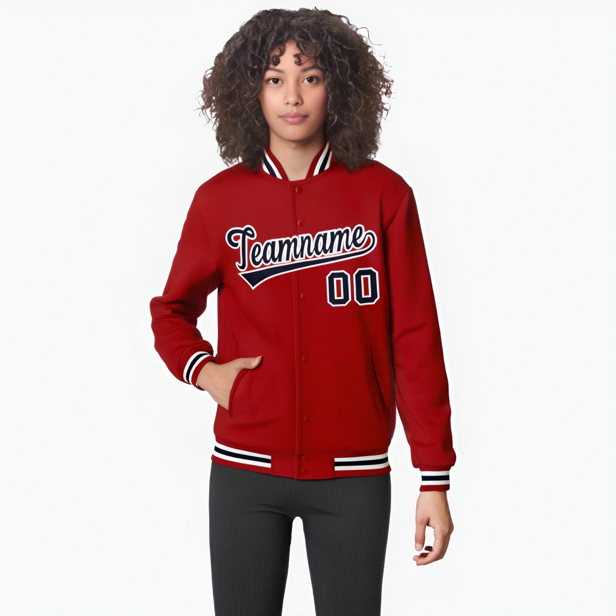 Custom Royal Red Navy White Bomber Full-Snap Varsity Letterman Jacket