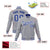 Custom Gray Blue-White Bomber Full-Snap Varsity Letterman Jacket