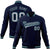 Custom Navy Gray-Aqua Bomber Full-Snap Varsity Letterman Jacket