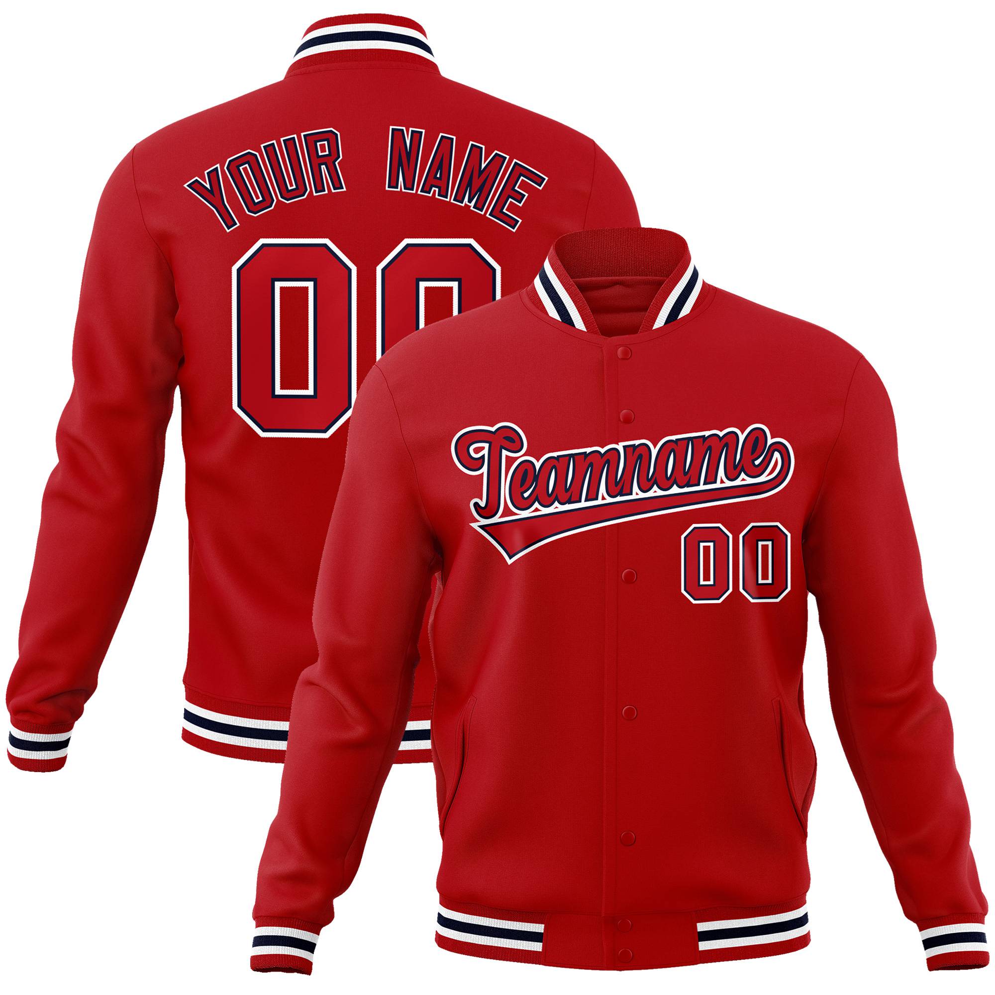 Custom Royal Red Burgundy-White Bomber Full-Snap Varsity Letterman Jacket